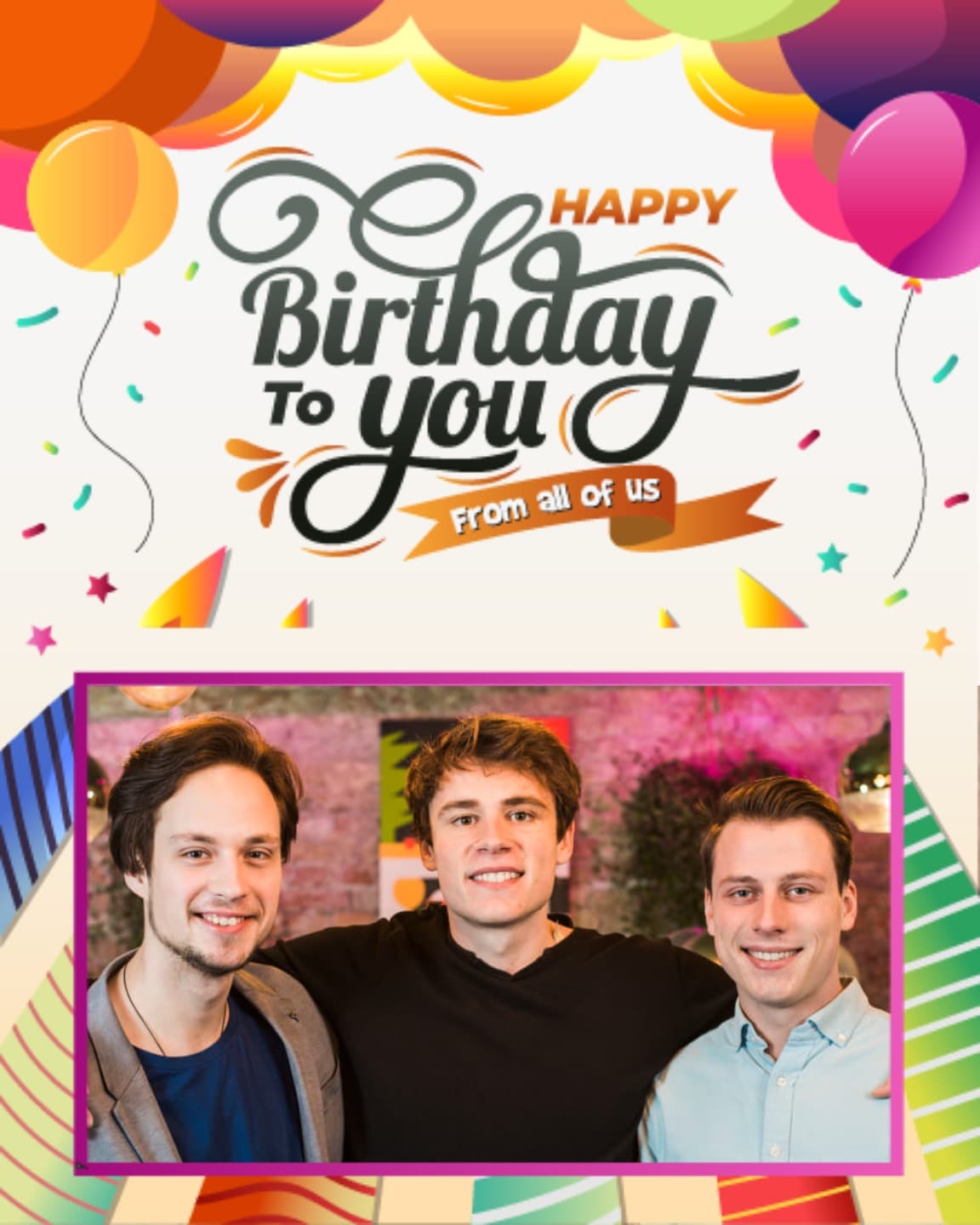 Three smiling friends in frame