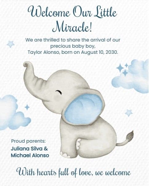 Baby Elephant Announcement