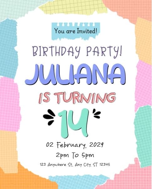 Fun 14th Birthday Invitation