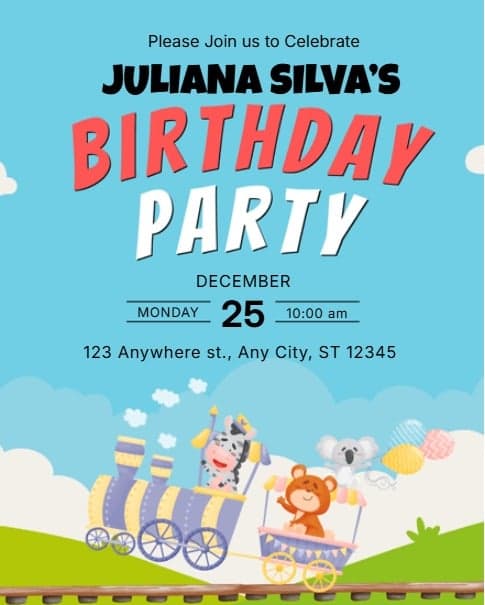 Whimsical Train Birthday Invite
